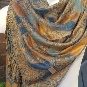 Blue & Gold Festival Pashmina Scarf for Women Wedding Shawl Festival Scarves